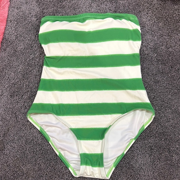 Green and White Striped Swimsuit - Picture 1 of 3